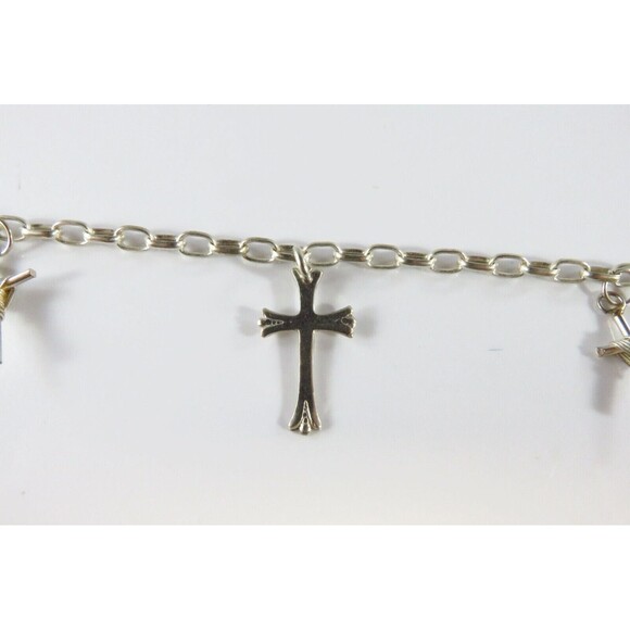 Christian Cross Cable Chain Charm Bracelet in Sterling Silver 7" Spring Ring - Picture 4 of 10